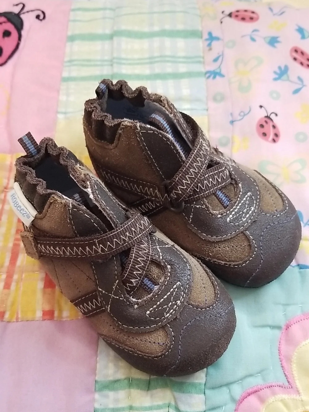 Robeez Brown Leather & Suede Baby Walker Shoes Size 3